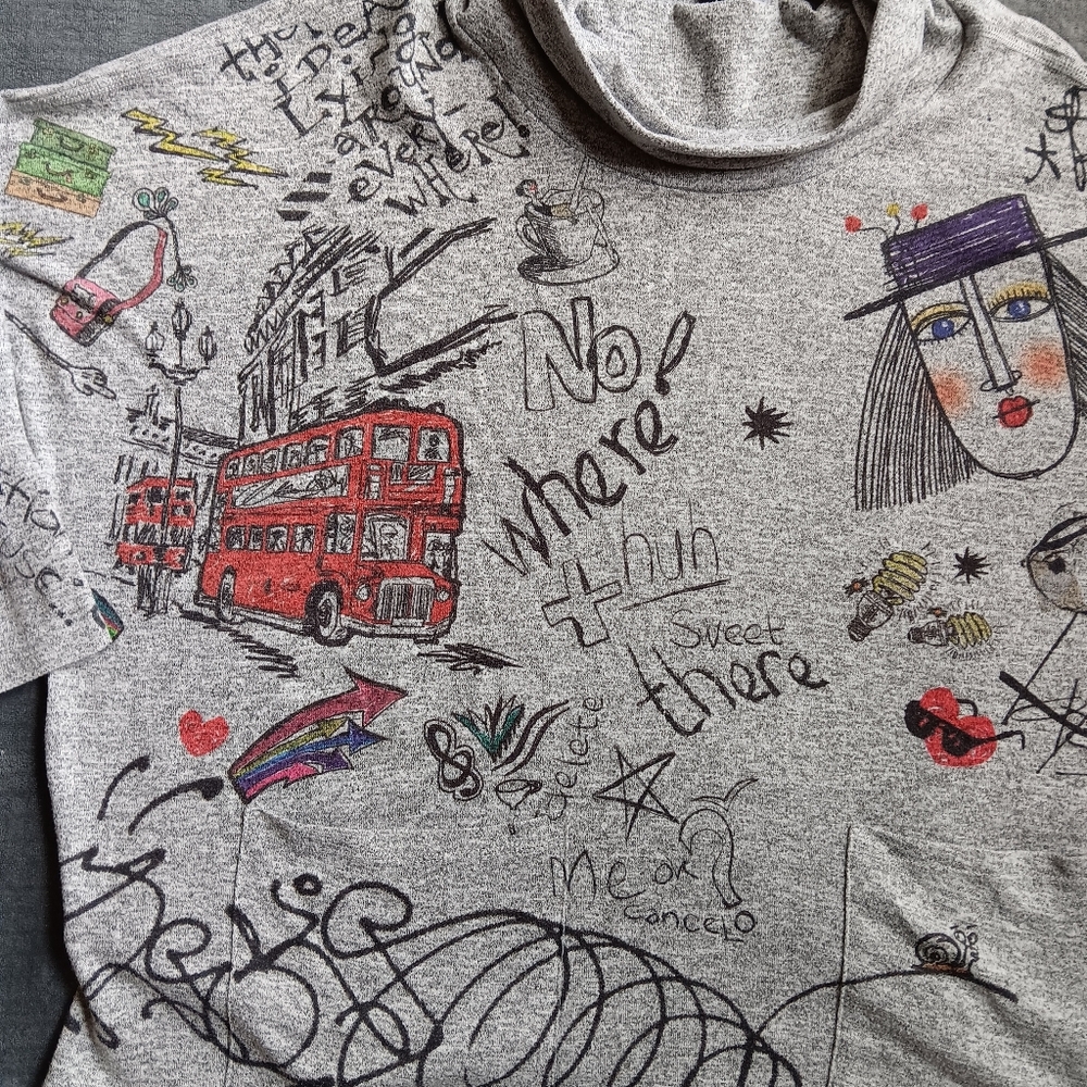 Artsy Creative Inoah Graphic Graffiti Turtleneck Illustrated Sweatshirt Small - Picture 7 of 14